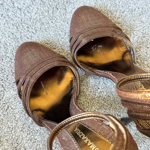 Like New BCBGMAXAZRIA Brown/Gold Leather Heels Size 5.5 - Picture 7 of 7